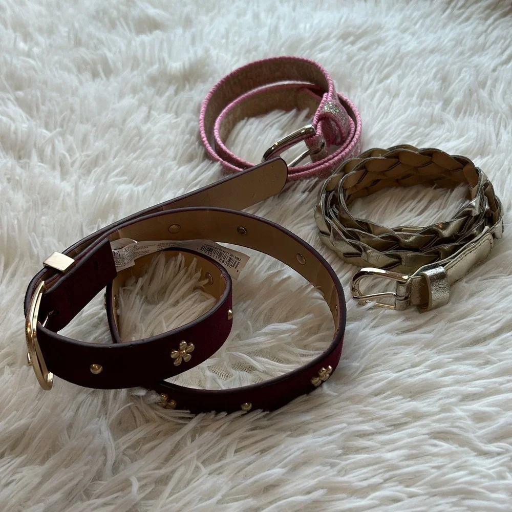Girls 3 belts Lot Bundle. Sizes XS , 4-7- Pink, Gold, Burgundy-Children Belt Set